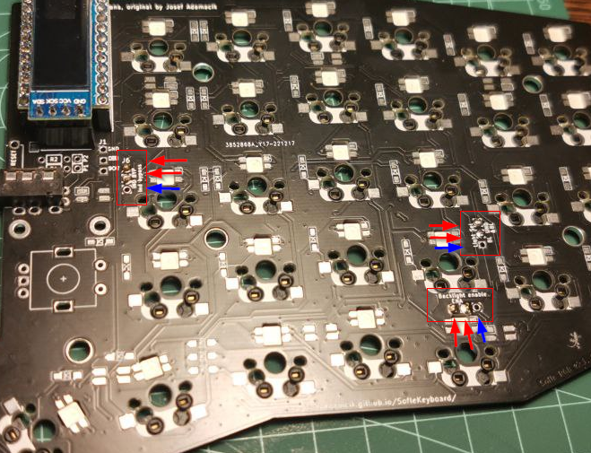 Ubicación de los puentes LED