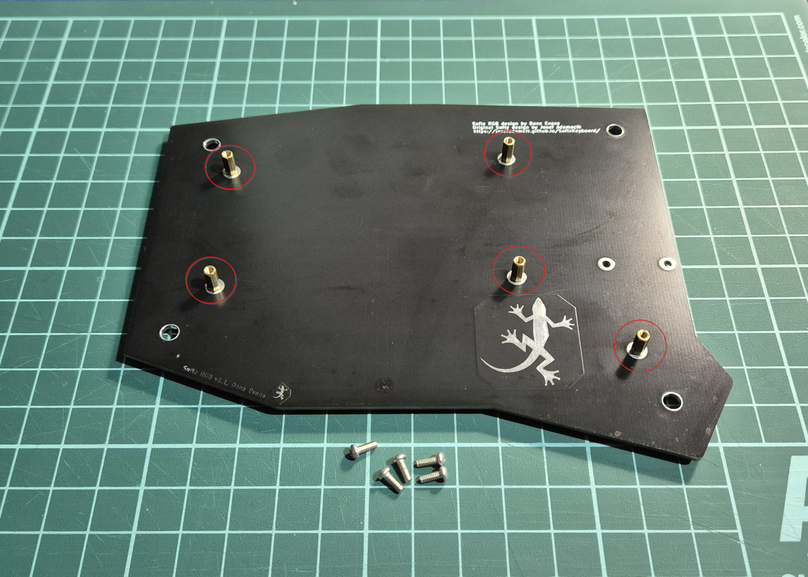 Tornillos y separadores en la plate inferior