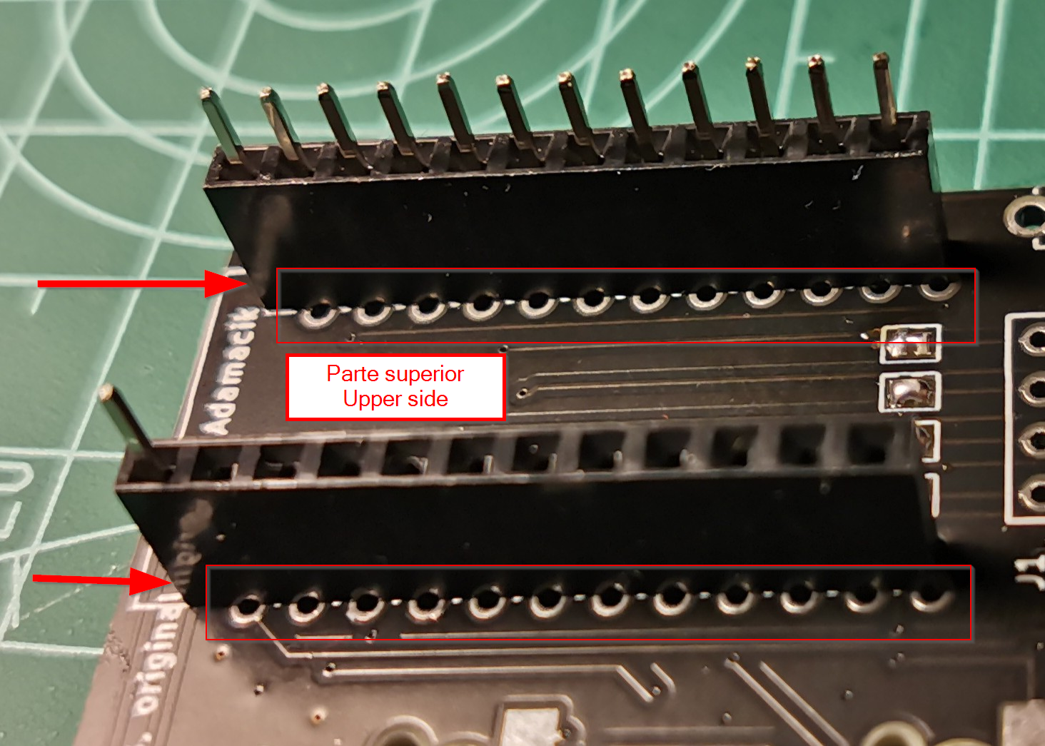 Socket Headers del promicro ocultando el silkscreen