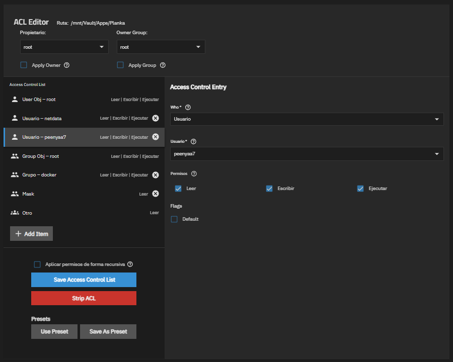 Interfaz de POSIX ACL en TrueNAS
